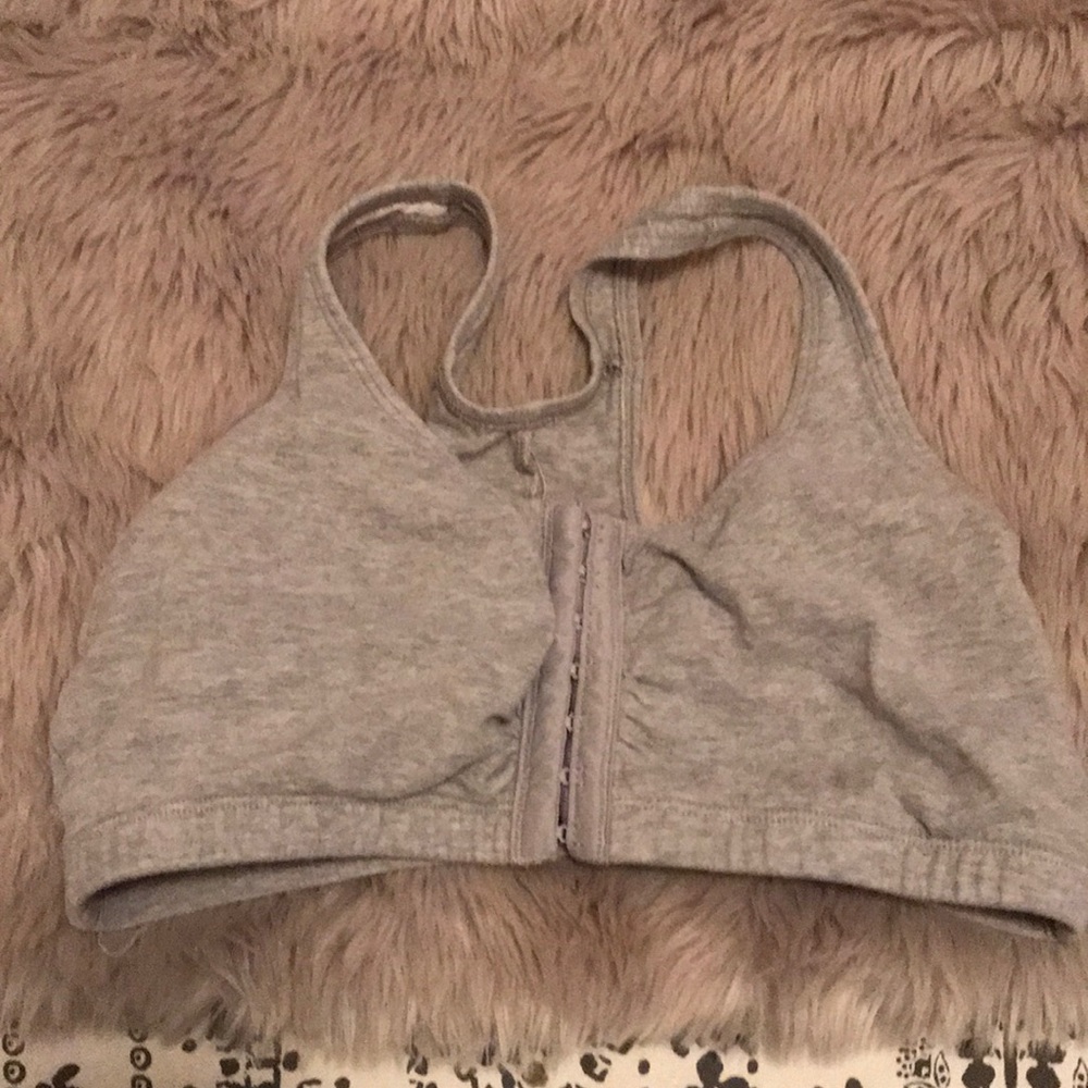 Grey front clasp sports bra